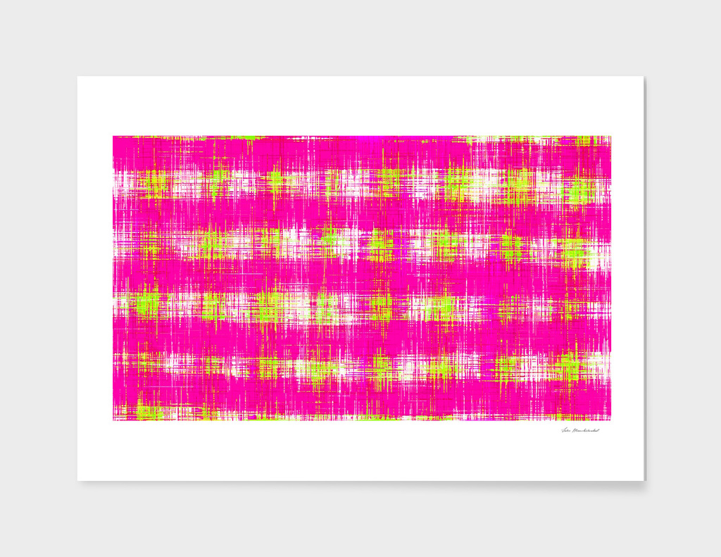 plaid pattern graffiti painting abstract in pink and yellow