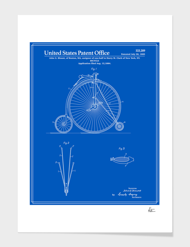 High Wheel Bicycle Patent - Blueprint