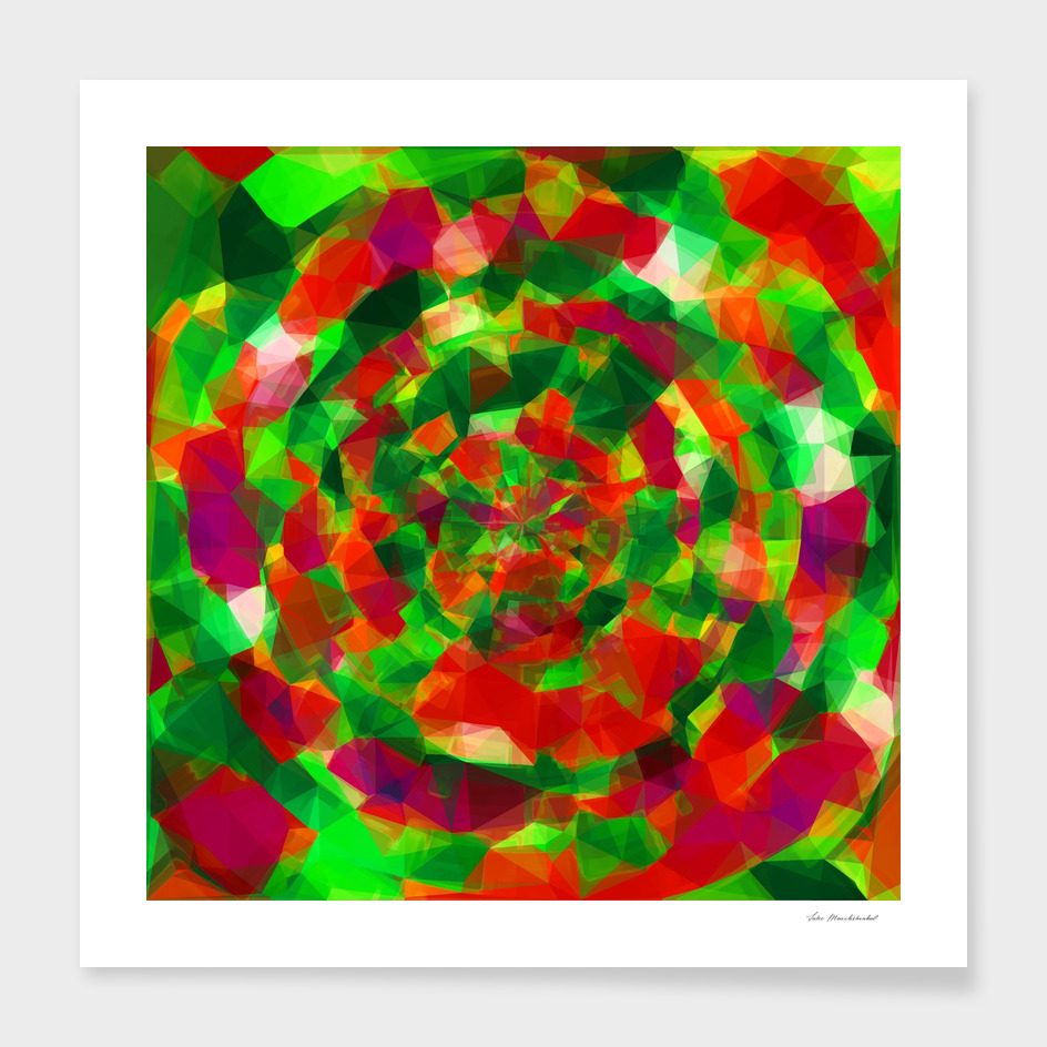 psychedelic geometric polygon pattern in red green pink