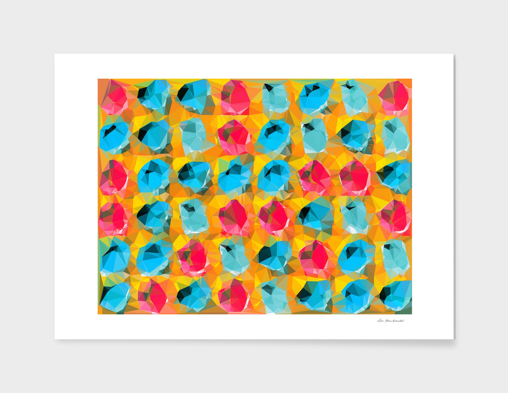 geometric polygon abstract pattern in blue orange red