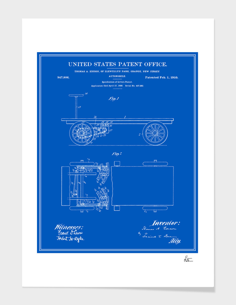 Thomas Edison Automobile Patent - Blueprint