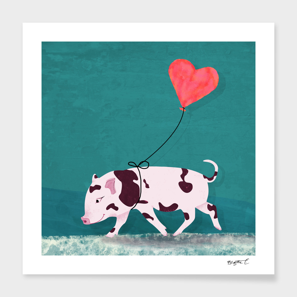 Baby Pig With Heart Balloon