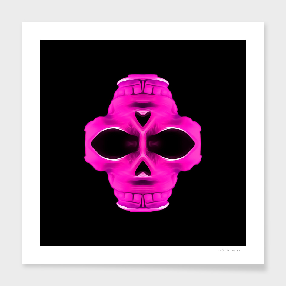 psychedelic pink skull face portrait with black background