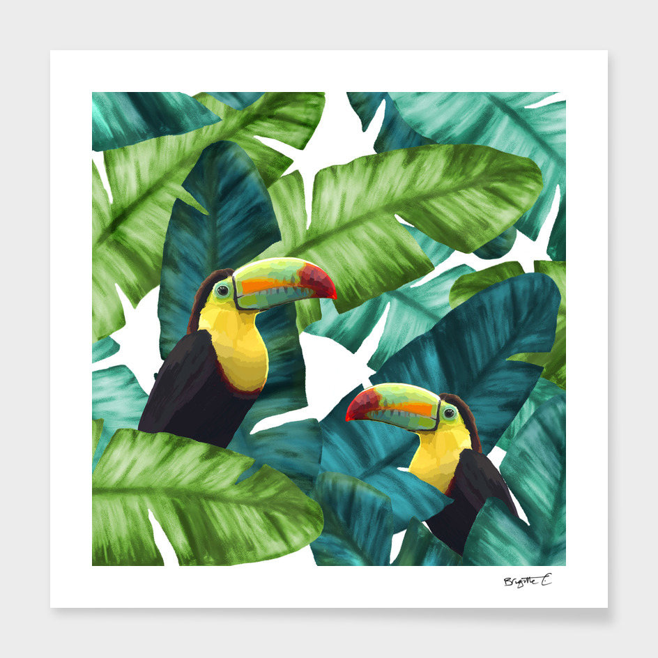 Toucans Tropical Banana Leaves Pattern
