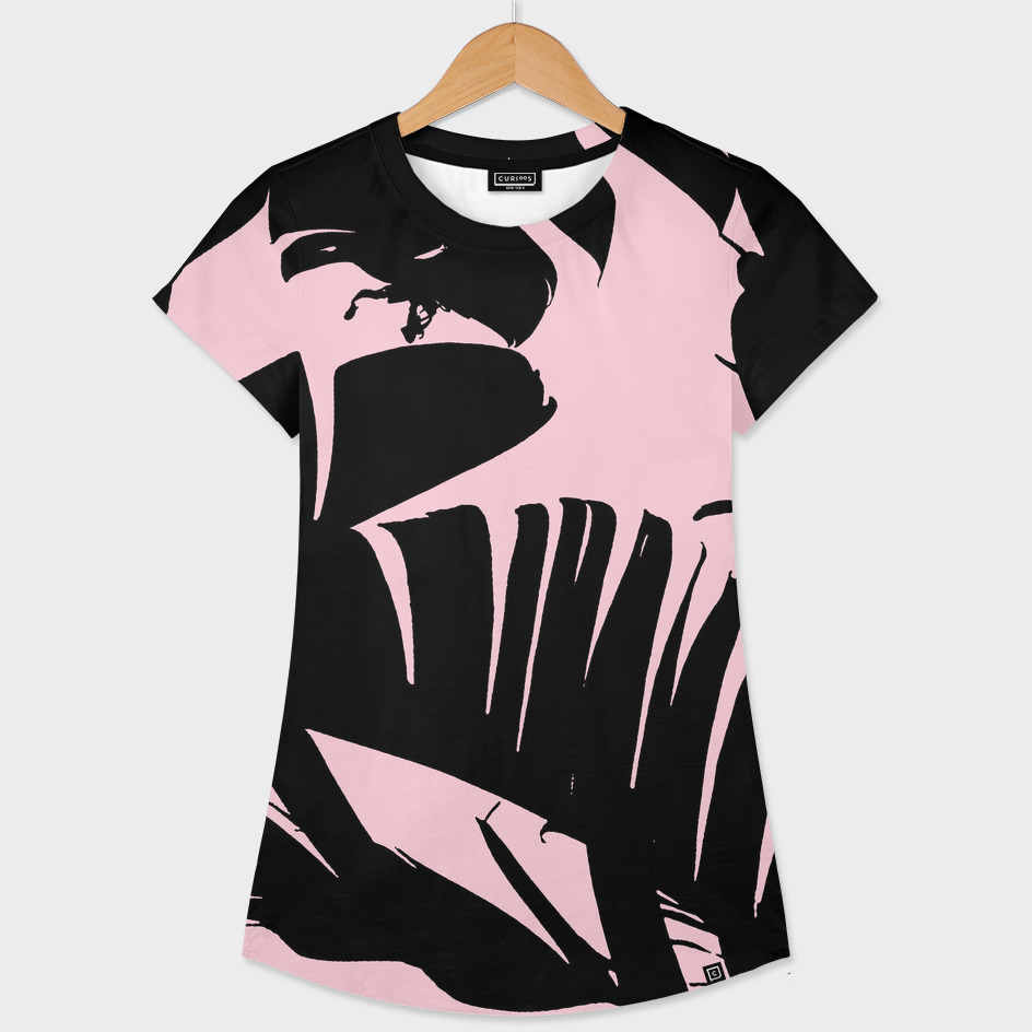 Unique Black and Pink Tropical Banana Leaves Pattern
