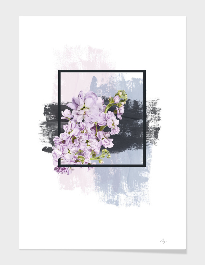 Framed Lilac on Pink Black and Blue Brush Strokes