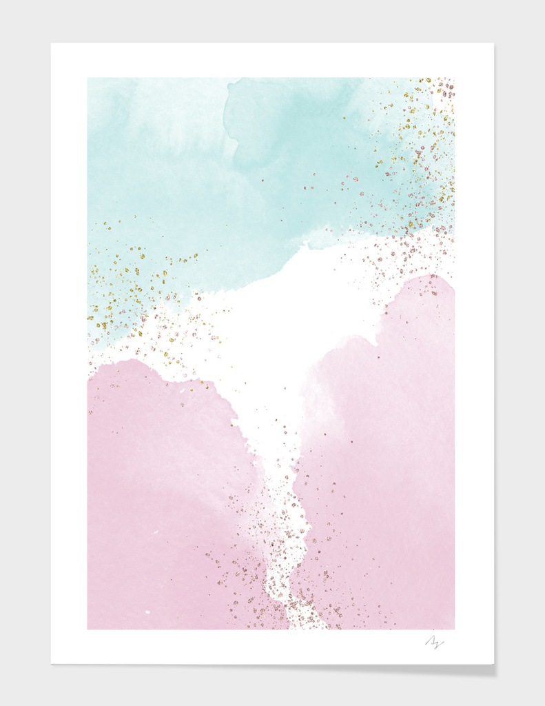 Sparkling Watercolour Clouds - Rose Mint