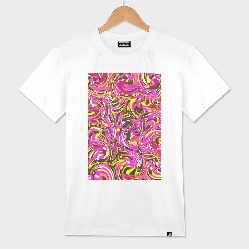 spiral line drawing abstract pattern in pink yellow black