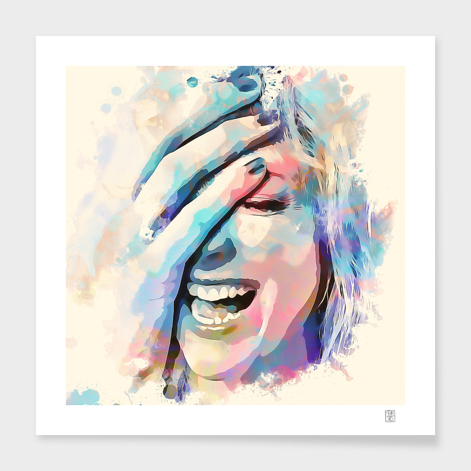 Woman laughing painting watercolor