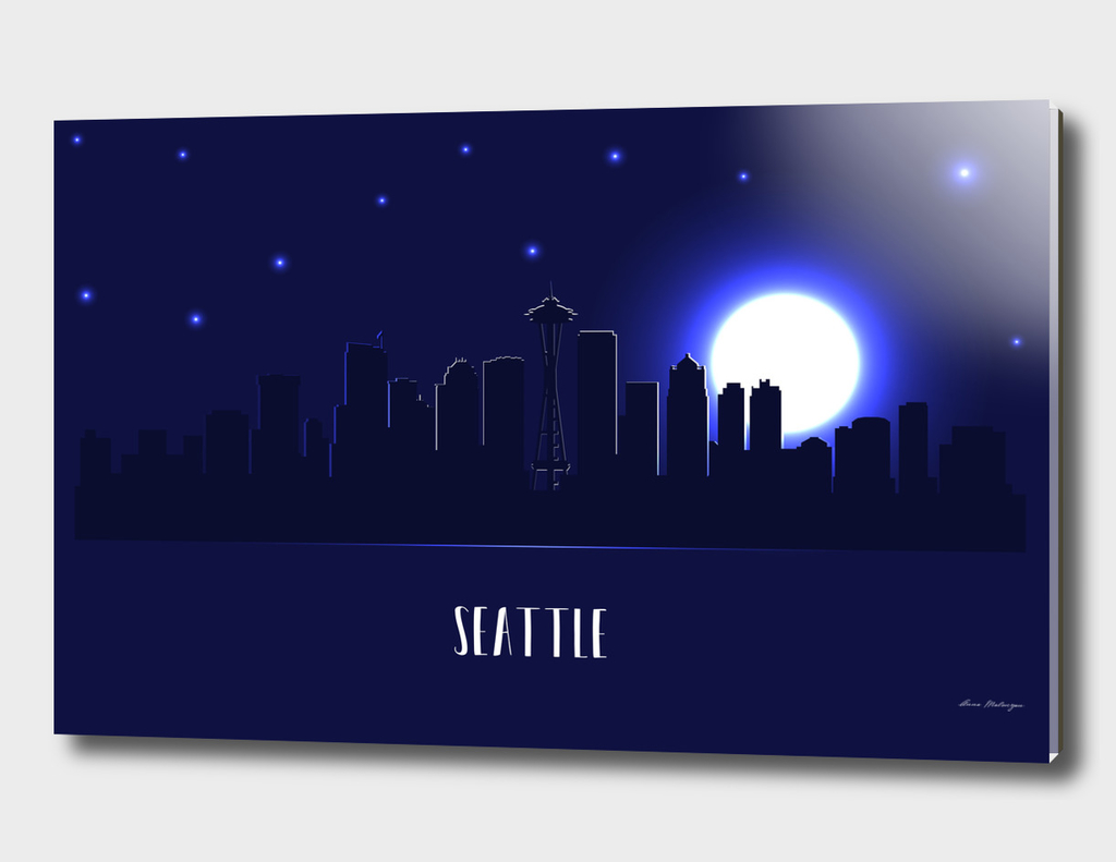 Seattle skyline silhouette at night