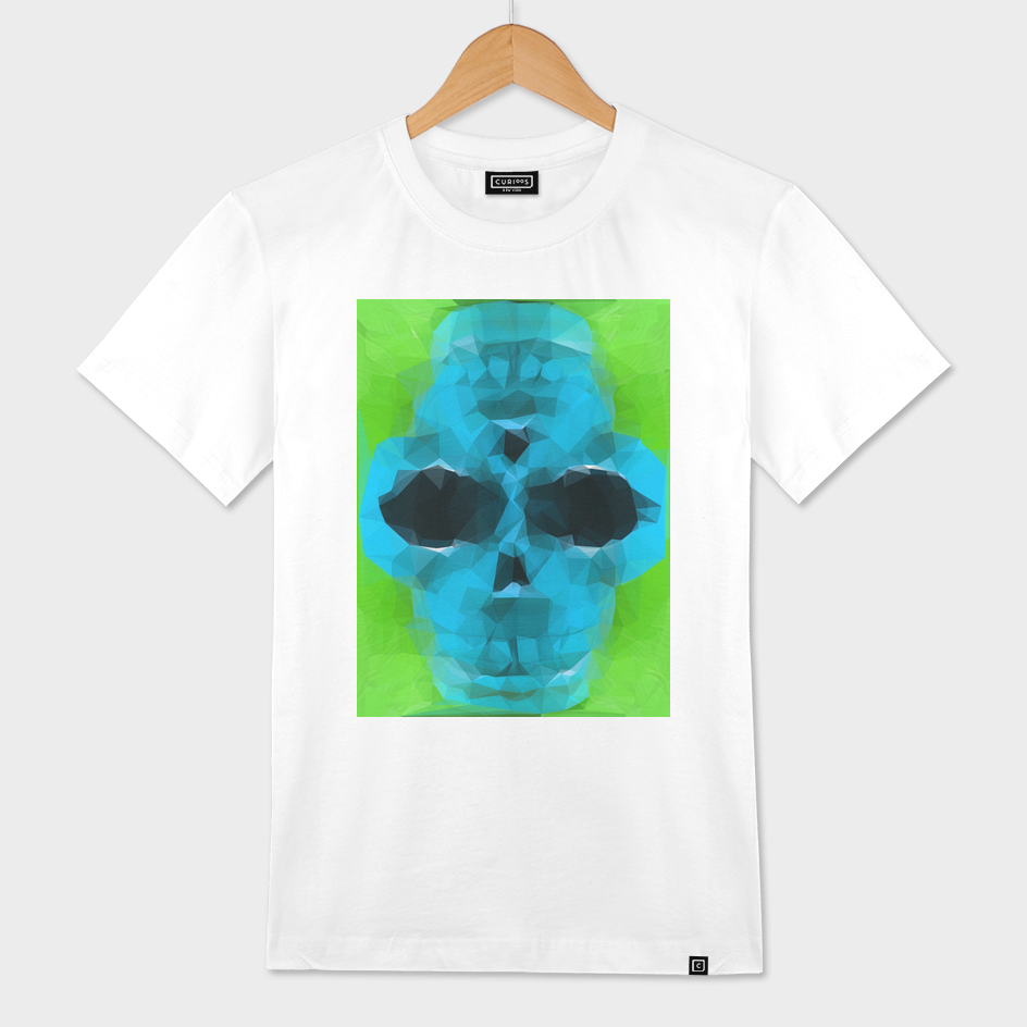 psychedelic skull geometric pattern in blue and green