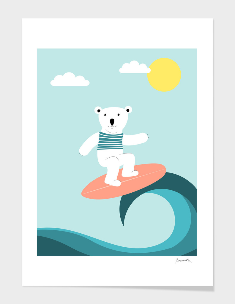 polar bear on the surfboard