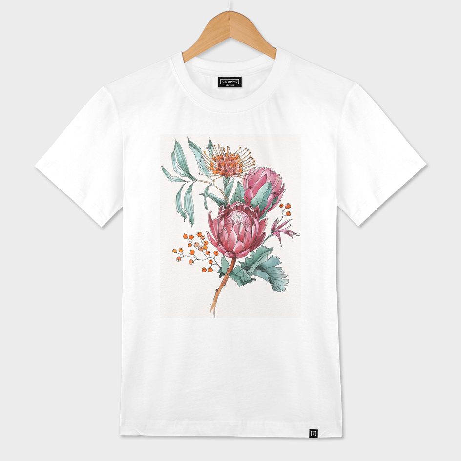King protea flowers watercolor illustration