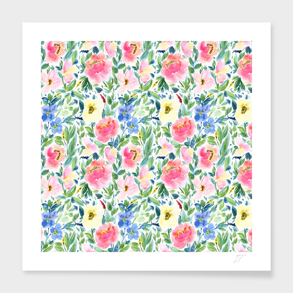 Bright Pink and Blue Watercolour Floral