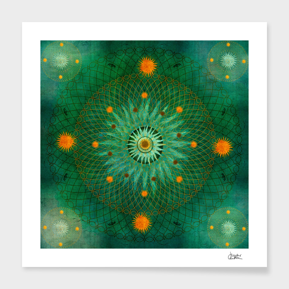 "Celestial Vault Mandala" (Aquamarine & Gold stars Pattern)