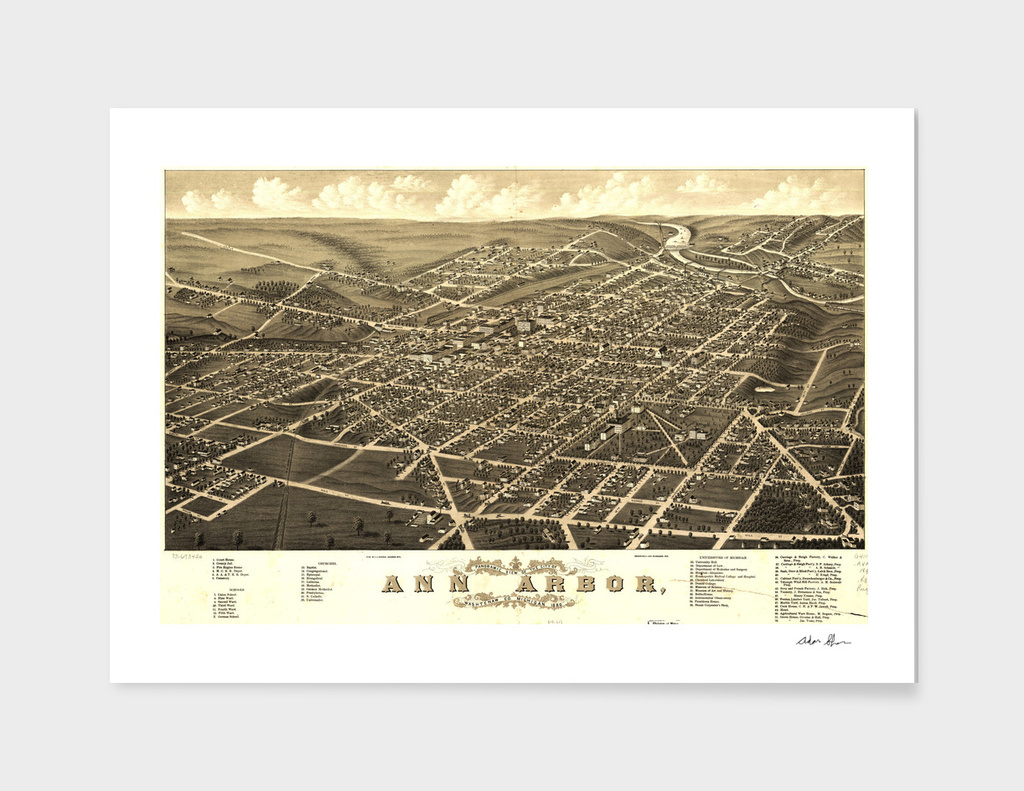 Vintage Map of Ann Arbor Michigan (1880)