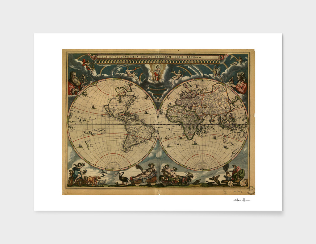 Vintage Map of The World (1664)