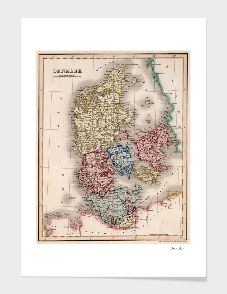 Vintage Map of Denmark (1832)