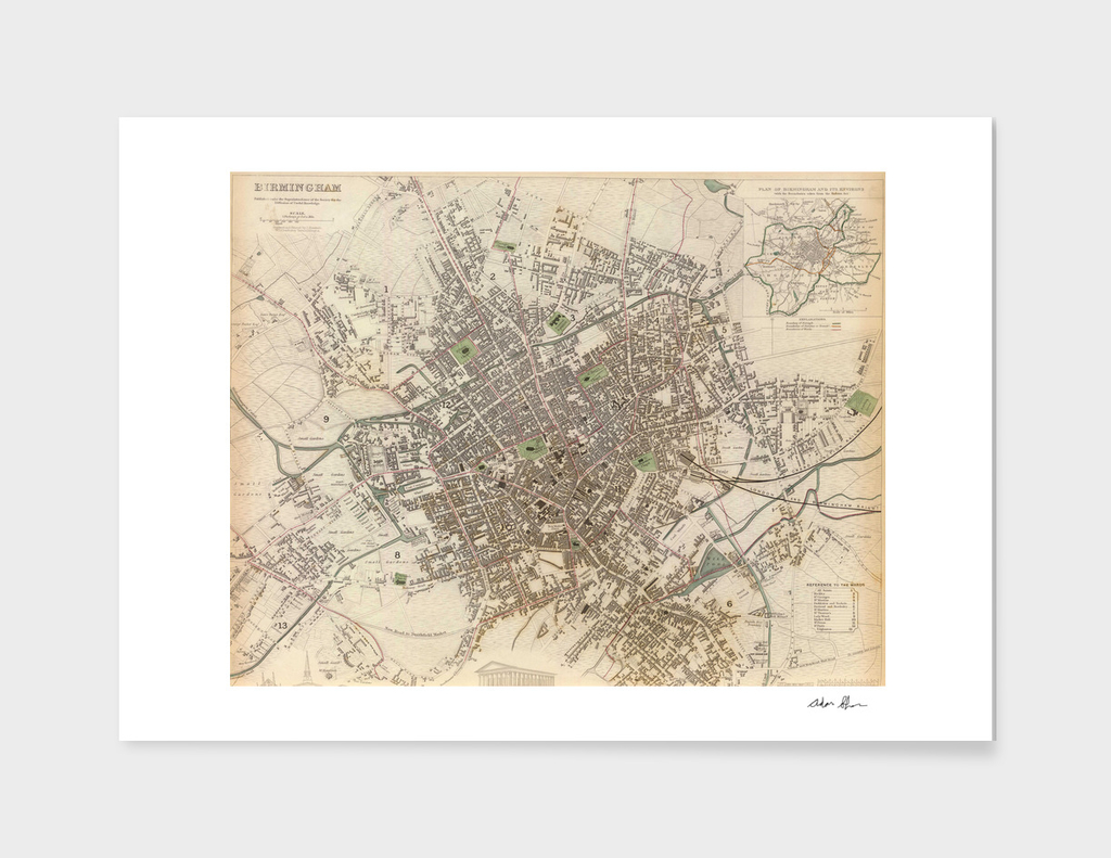 Vintage Map of Birminham England (1839)