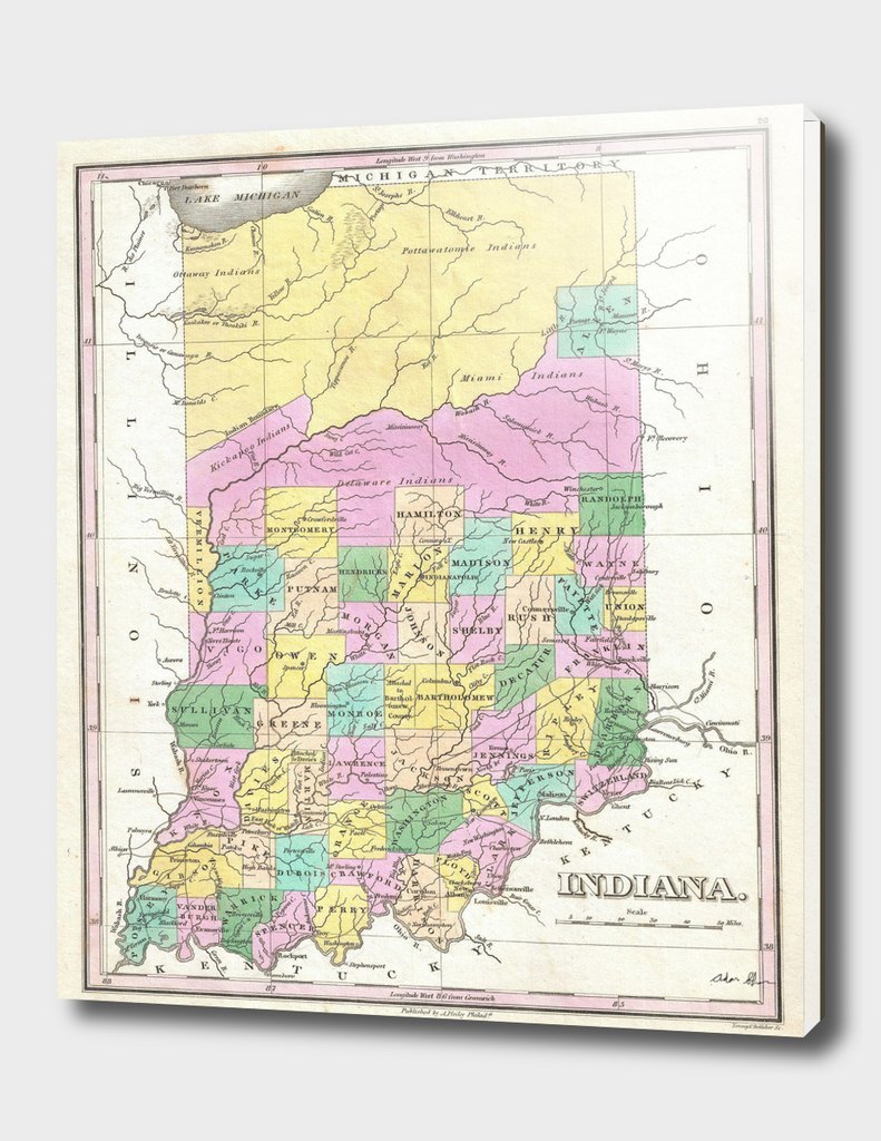 Vintage Map of Indiana (1827)
