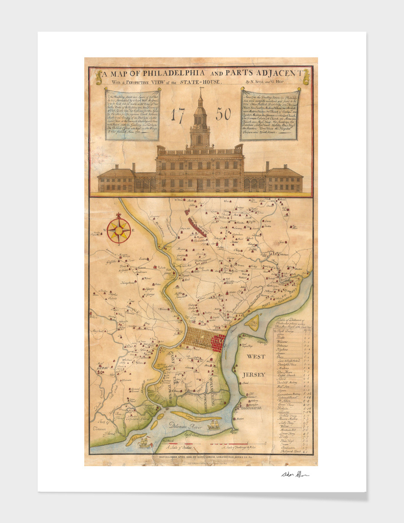 Vintage Map of Philadelphia PA (1850)