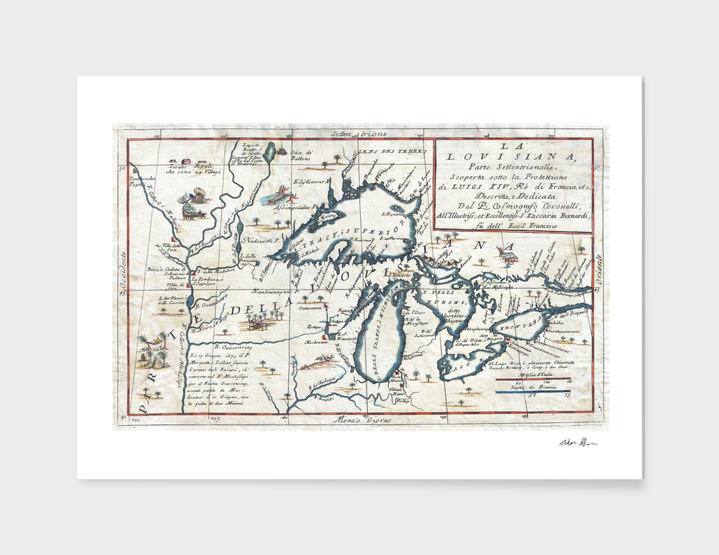 Vintage Map of The Great Lakes (1696)