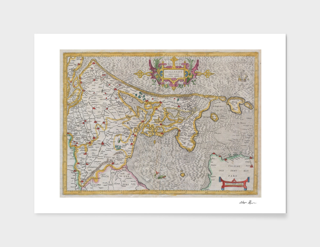 Vintage Map of Holland (1606)